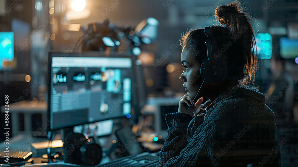 Documentary Photo of AI Journalism, in a Newsroom Setting, with Harsh Newsroom Lighting, from a Candid Angle, Depicting the Role of AI in Modern Journalism Documentary Photo of AI Journalism, in a Newsroom Setting, with Harsh Newsroom Lighting, from a Candid Angle, Depicting the Role of AI in Modern Journalism