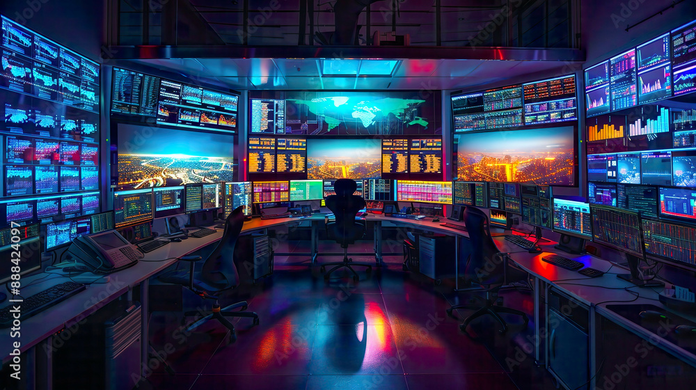 Night Photo of Cybersecurity Operations, in a Security Operations Center, with Glowing Monitors, from a Night Vision Angle, Conveying Vigilance and Protection Night Photo of Cybersecurity Operations, in a Security Operations Center, with Glowing Monitors, from a Night Vision Angle, Conveying Vigilance and Protection