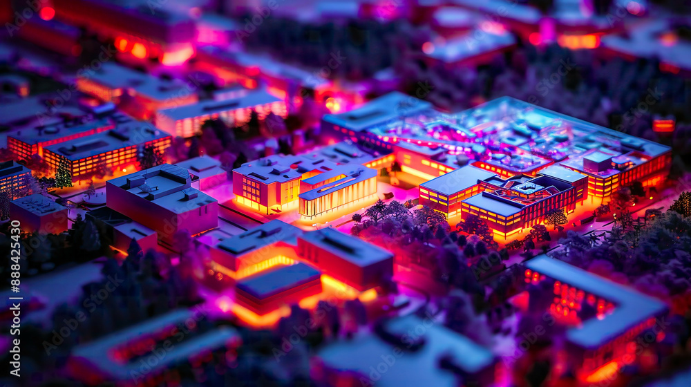 Obraz premium Topographic Photo of AI Research Facilities, in a Technological Campus, with Topographic Lighting, from a Topographic Angle, Mapping the Landscape of Innovation