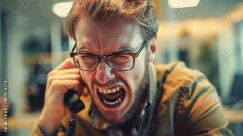 person arguing hotly on the phone in reception area generative ai photo