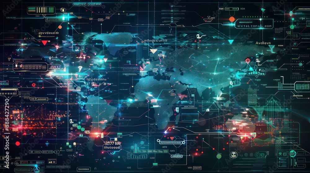 Obraz premium digital financial ecosystem map for a multinational corporation, detailing interlinks between different markets and currencies