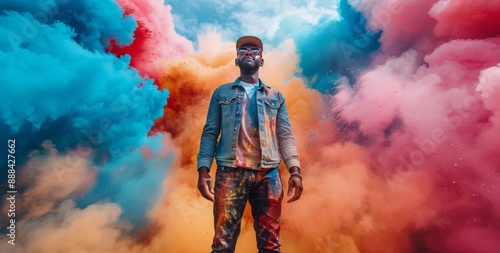Man Posing in Colorful Smoke