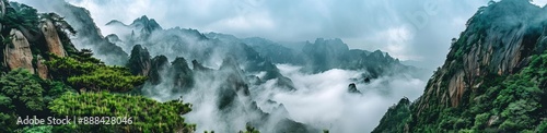Mountain Peaks Enveloped in Mist