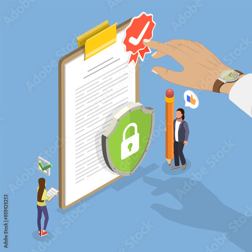 3D Isometric Flat Vector Illustration of Data Protection and Privacy, Official Guidelines Documen.