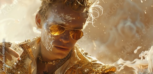 Young Man Posing in Leopard Print Jacket and Sunglasses