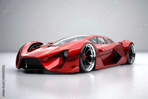 A red sports car with a black rimmed wheel, generative ai image.
