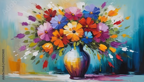 Bouquet of colorful flowers painting for canvas print.