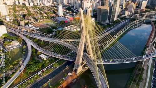 Time Lapse Traffic At Cityscape Sao Paulo Brazil. Breathtaking Aerial View Of Time Lapse Drone Footage. Business Clouds Sky Downtown Cityscape. Business Backgrounds Famous. Cityscape Sao Paulo.