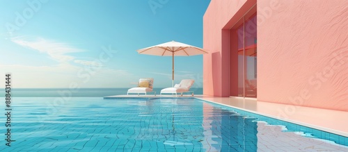 Indoor Swimming Pool With Pink Walls and Palm Trees