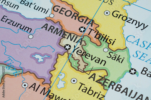 Close up to a Armenia political map with country frontiers and most importants cities