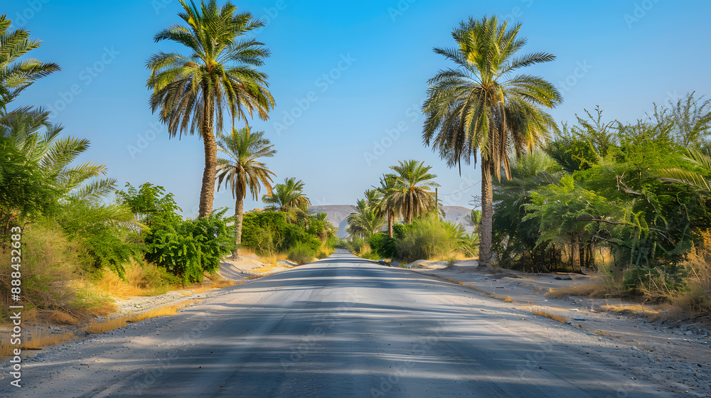 A road with palm trees on both sides A road with palm trees on both sides