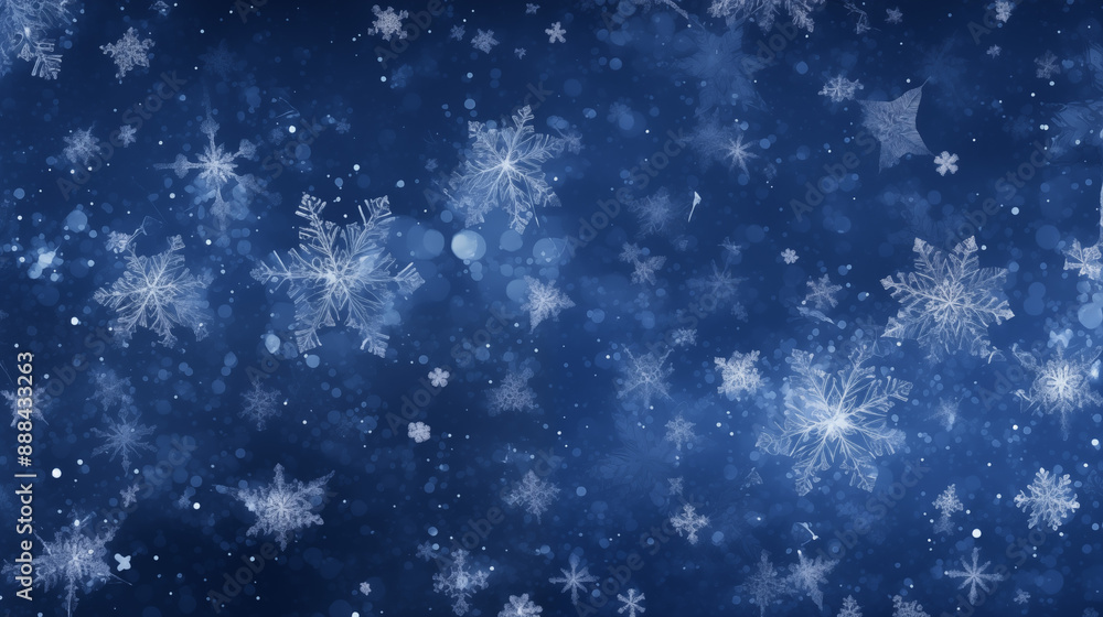 Various Snowflakes in a Dark Blue Winter Sky with Crystal Clear and Intricate Designs Various Snowflakes in a Dark Blue Winter Sky with Crystal Clear and Intricate Designs