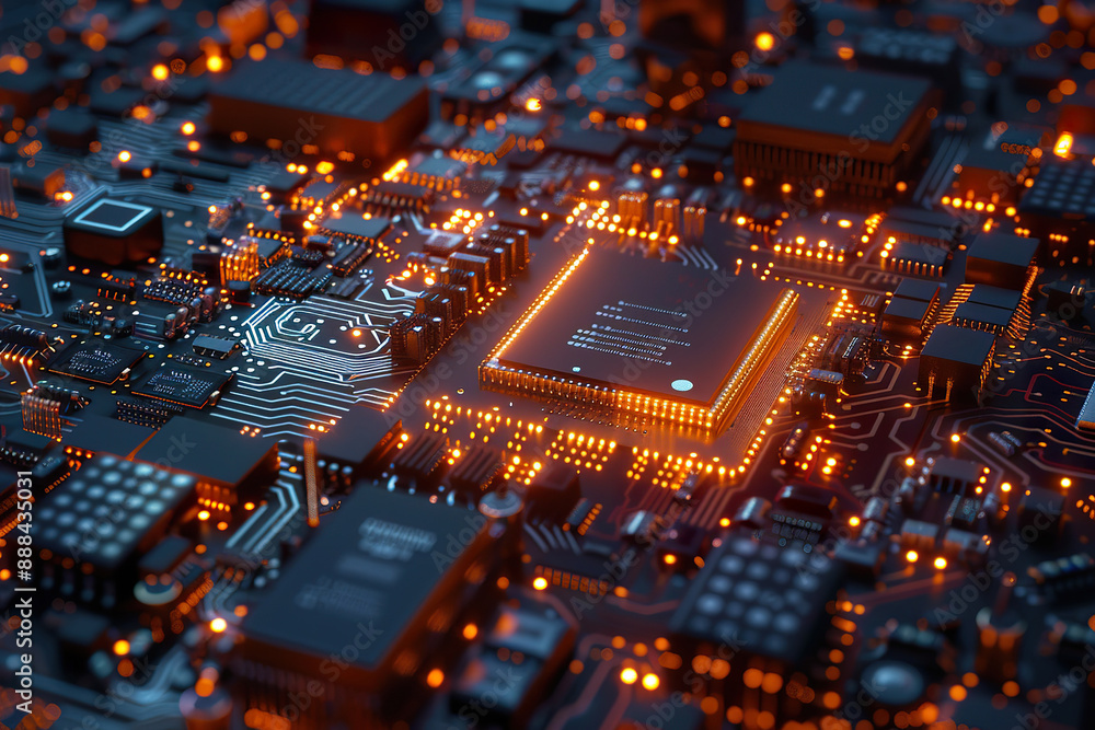 A close up of a computer chip with a blue background, generative ai image. A close up of a computer chip with a blue background, generative ai image.