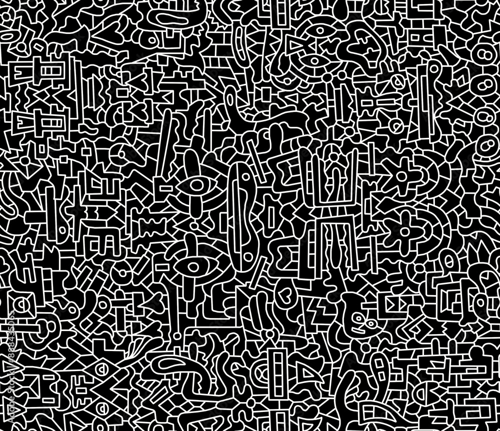 Black and white abstract hand-drawn doodles .Seamless pattern. Black and white abstract hand-drawn doodles .Seamless pattern.