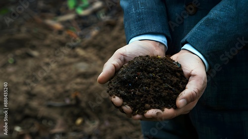 soil in hand of businessman, business investment financial growth concept ideas , environment, collaborating, growing