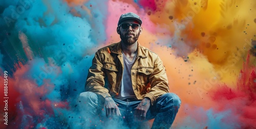 Man Posing in Colorful Smoke