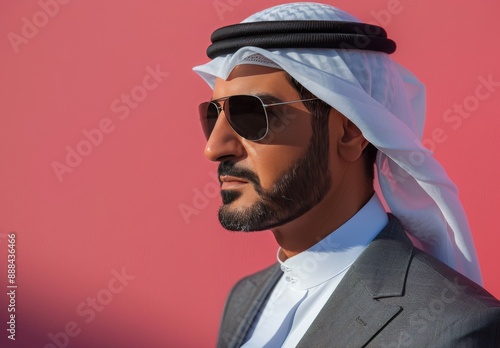 Man Wearing Traditional Headwear In Front Of Pink Wall