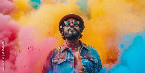 Man Posing in Colorful Smoke