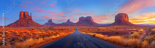 Monument Valley at Sunset, a Road Leading to the Desert's Heart