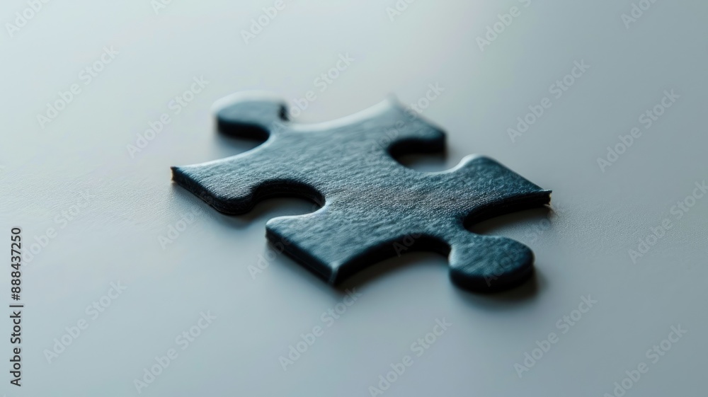 Fototapeta premium Close-up of black jigsaw puzzle piece on smooth surface