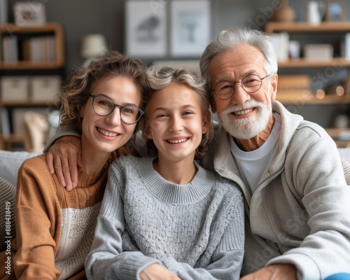 Happy Family Portrait Grandparents, Parents, and Children Smiling Together, Embracing Family Bonds and Celebrating Togetherness, A Symbol of Love and Generational Connection