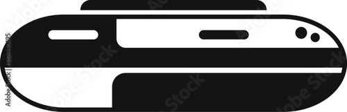 Simple glyph pictogram of a fast train moving forward, isolated on white background