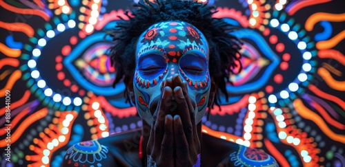 Wallpaper Mural Person Covered in Neon Paint Posing in Front of a Colorful Background Torontodigital.ca