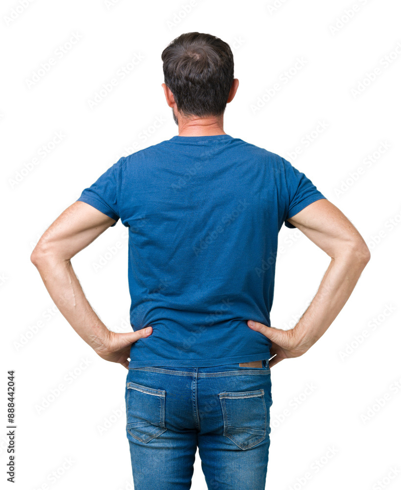 Handsome middle age hoary senior man wearin glasses over isolated background standing backwards looking away with arms on body Handsome middle age hoary senior man wearin glasses over isolated background standing backwards looking away with arms on body