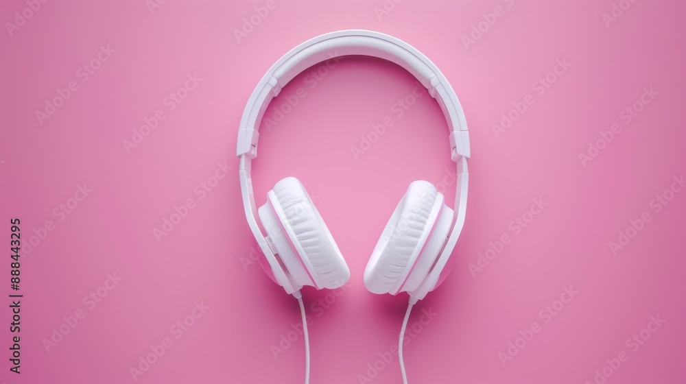 White Headphones on a Pink Background White Headphones on a Pink Background