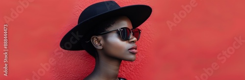Woman Wearing Sunglasses and Hat in Front of Orange Wall