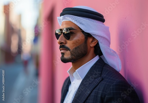 Man Wearing Traditional Headwear In Front Of Pink Wall