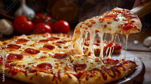 Pizza being served on a wooden board