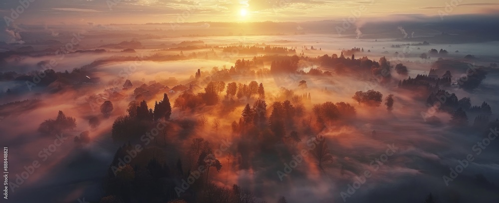 Sunrise Over a Misty Forest Landscape Sunrise Over a Misty Forest Landscape