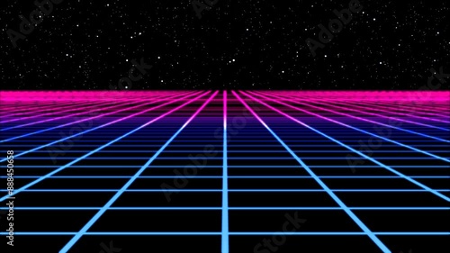 Retro-futuristic 3d grid with a starfield background