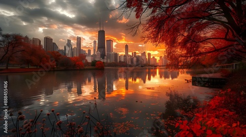 Dramatic shot of Chicago in Fall