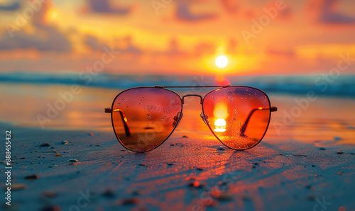 Wallpaper Mural sunglasses on the beach sand during day, golden hour, sunset Torontodigital.ca