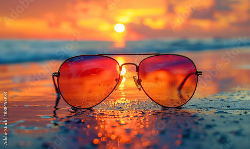 Wallpaper Mural sunglasses on the beach sand during day, golden hour, sunset Torontodigital.ca