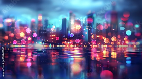 Blurred neon lights background in a city