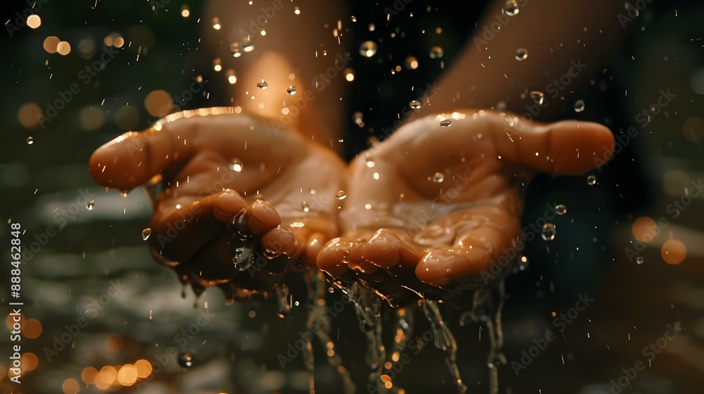 Hands catching splashing water droplets Hands catching splashing water droplets