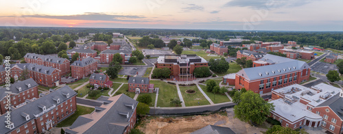 Obraz na płótnie Aerial view of Virginia State University, historically black college with sunset sky in Petersburg Virginia w salonie