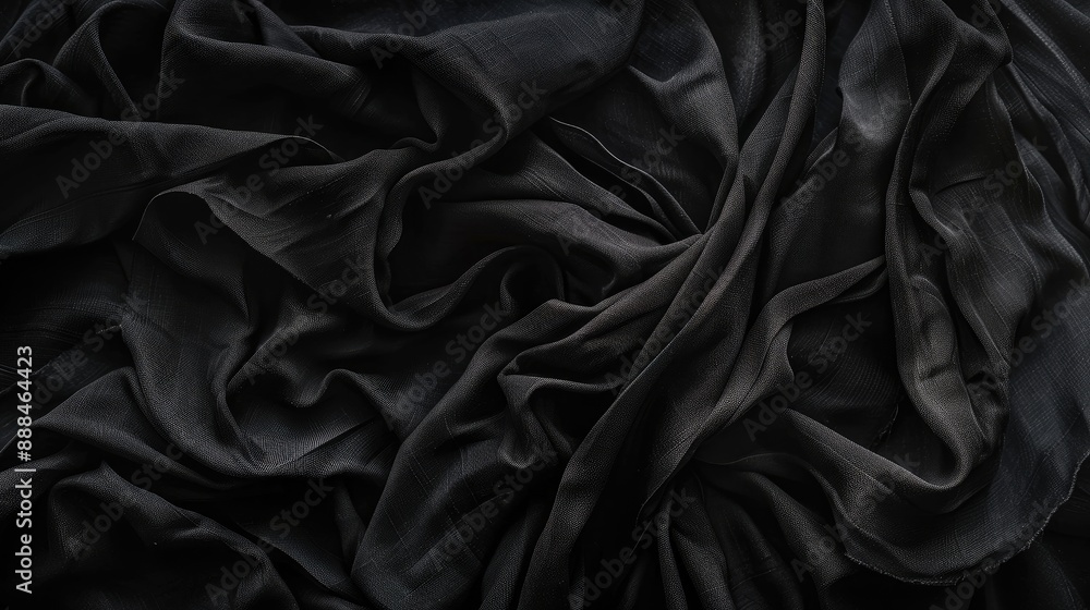 Crumpled black fabric on dark backdrop Crumpled black fabric on dark backdrop