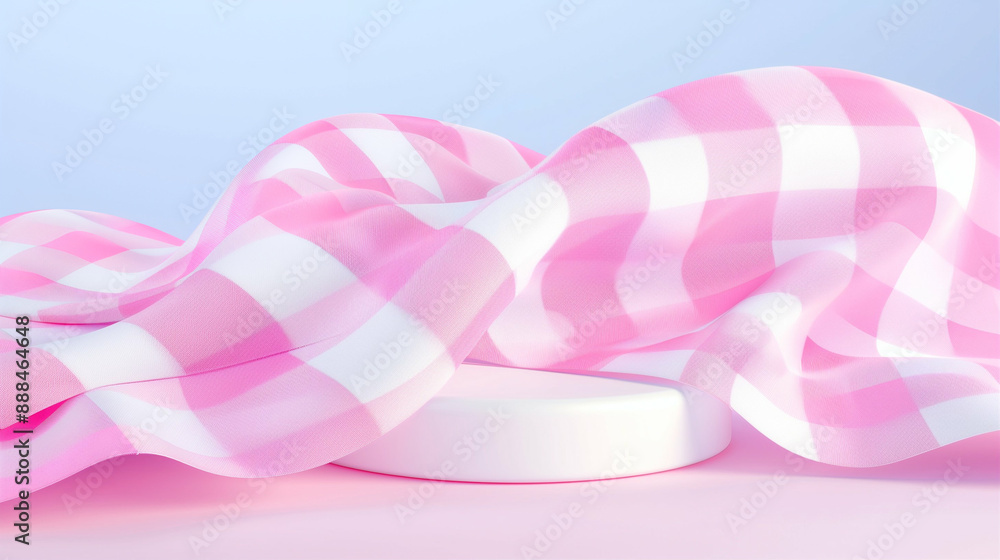 Pink Checkered Fabric Drapery with Soft Pastel Background. Elegant Decorative Cloth Design Pink Checkered Fabric Drapery with Soft Pastel Background. Elegant Decorative Cloth Design