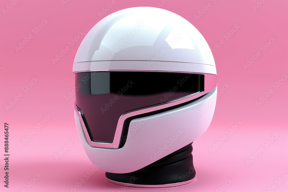 Closeup of a futuristic helmet against a pink background highlighting innovation and modern tech fashion Closeup of a futuristic helmet against a pink background highlighting innovation and modern tech fashion