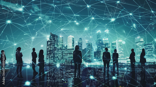 Wallpaper Mural abstract professional business team people connection of line from nail node to node on cityscap and skyline  background , networking concept Torontodigital.ca