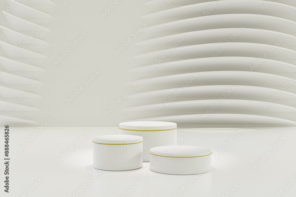 3 step of Blank white cylinder podium on white background, showcase for product. 3D render 3 step of Blank white cylinder podium on white background, showcase for product. 3D render