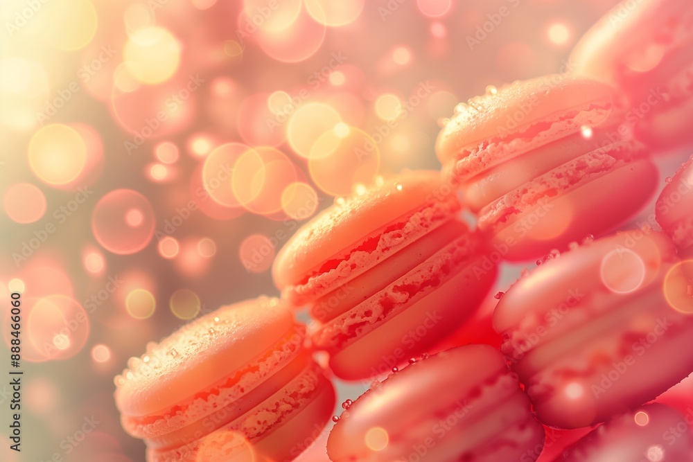 Obraz premium Close-up of pink macarons with bokeh light effects in the background