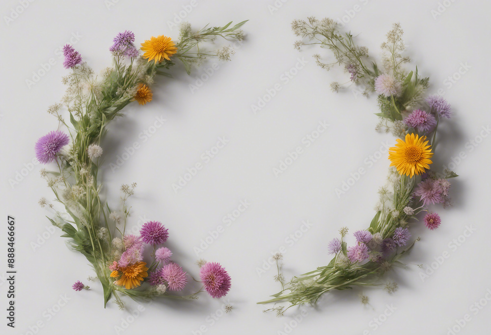 Set of wreath frame made with wild flowers isolated on transparent background Set of wreath frame made with wild flowers isolated on transparent background