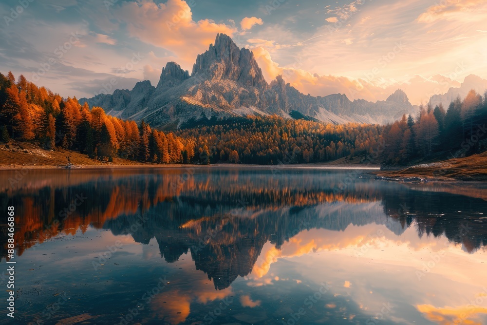 Obraz premium Reflective Mountain Landscape at Sunset
