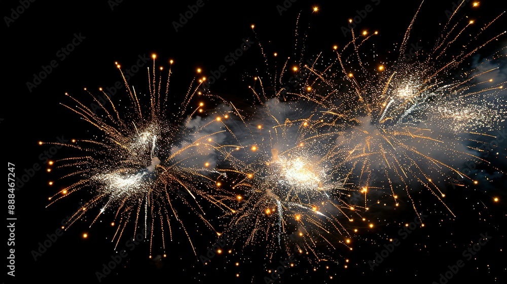 Spectacular New Year's display: white and gold fireworks with copy space. Spectacular New Year's display: white and gold fireworks with copy space.
