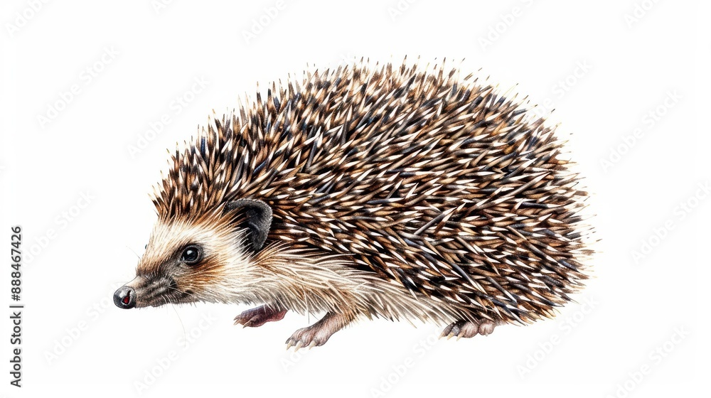 A hedgehog visualized with soft watercolor spines isolate on white background